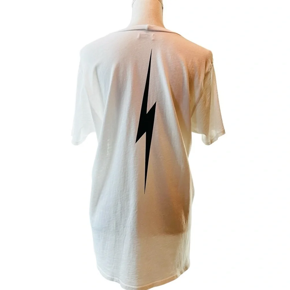 Lauren Moshi White Tee with Black Star and Lightning Bolt Size XL